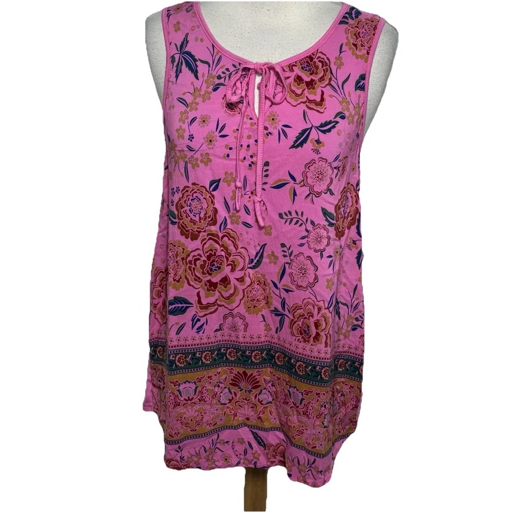 Suzanne Betro Tank Top Womens Size L Navy Geometric Boho Tassel Blouse‎ Spring